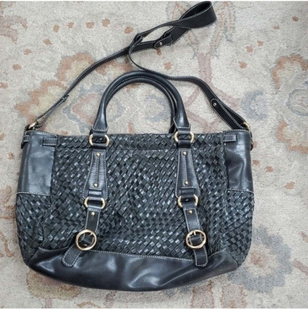 Gobelini Firenze black leather woven satchel crossbody strap included